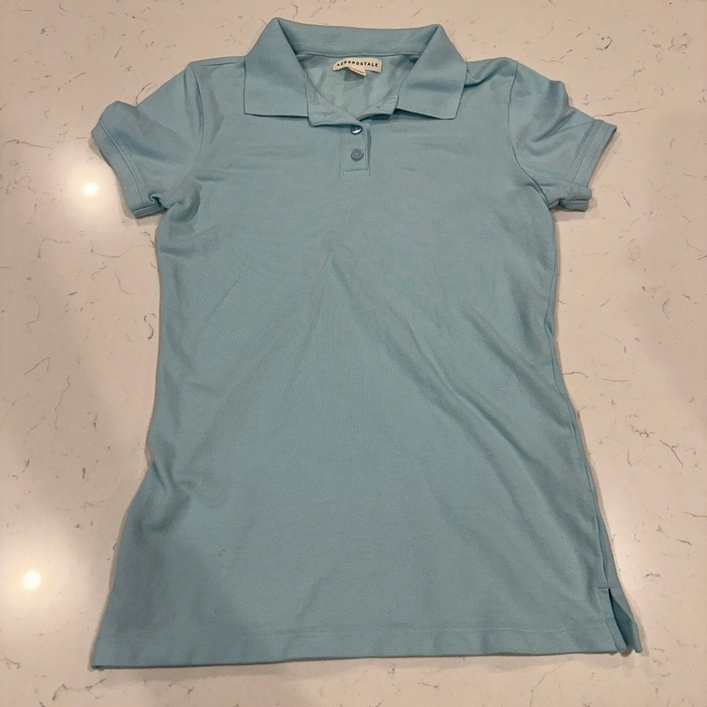 Aeropostale Womens Light Blue Short Sleeve Pique Polo Shirt Uniform Size M